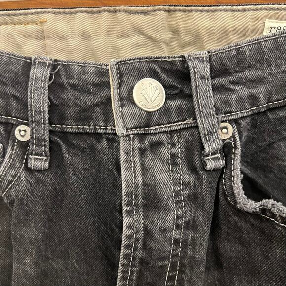 Rag & Bone sz 25 Black Logan Mid-Rise Wide Leg Jeans Black Fillmore With Holes - Picture 7 of 16